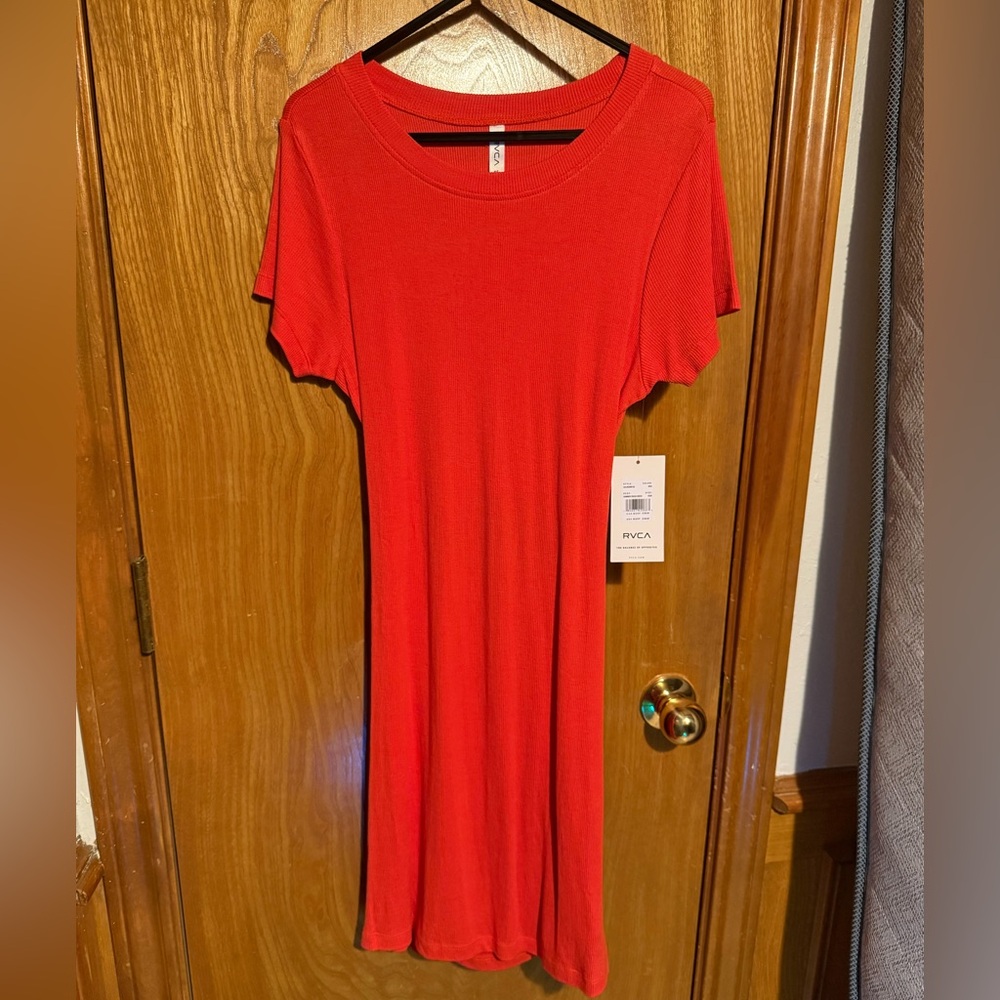 NWT RCVA bright orange-more orange than red short sleeve dress w open lower back - Picture 10 of 10